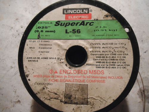 Lincoln superarc l-56 .025&#034; 2lb spool (some has been used) mig wire er70s-6 for sale