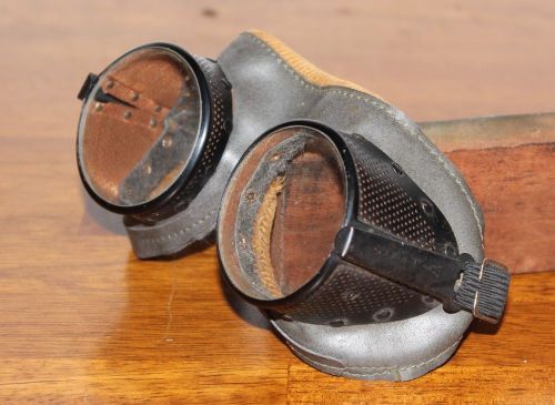 Older 1960&#039;s Willson Goggles Glasses Motorcycle Brown Leather Steampunk Antique