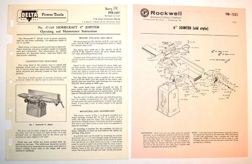 DELTA ROCKWELL 37-110 HOMECRAFT 4&#034; &amp; ROCKWELL 6&#034; JOINTER INSTRUCTIONS RR105