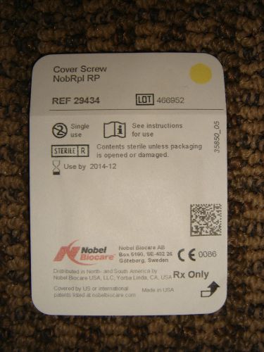 NEW Sealed Nobel Biocare Replace RP Cover Screw 29434