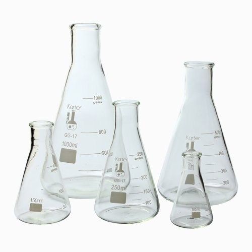 Karter Scientific Glass Erlenmeyer Flask 5 Piece Set 50, 150, 250, 500, &amp; 1000ml