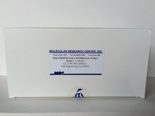 NEW Box of 50 MRC Polypropylene Centrifuge Tubes 20ml 21x100mm PP-144A w/ Caps