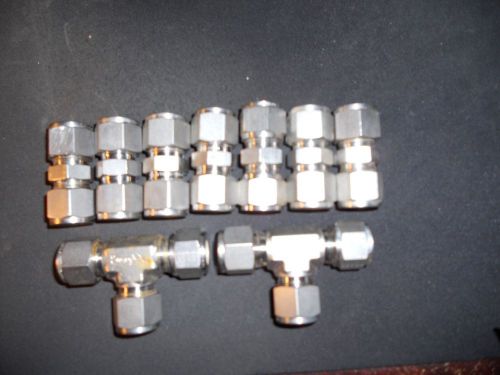Lot Of 9 Swagelok 1/2 inch tube fittings Stainless 316 7 Unions and 2 Tee&#039;s