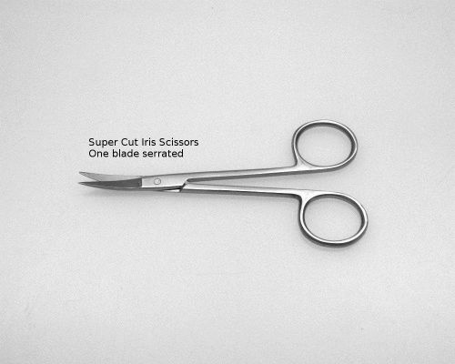 Super Cut Iris Scissors 4.5&#034; Curved Serrated Blade, Dermal Surgical Instruments
