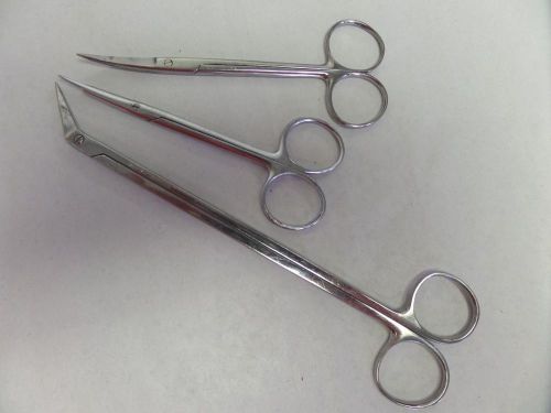 Lot of 3 Assorted Surgical Scissors 2 Curved / 1 Vascular
