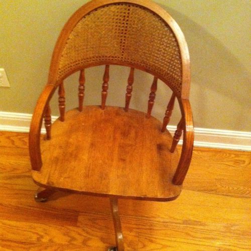 Vintage Wood Office Banker Swivel Chair with cane back