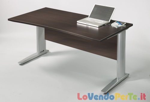 Kit scrivania con traverso tavolo ufficio computer col. noce scuro 150x80x73h for sale