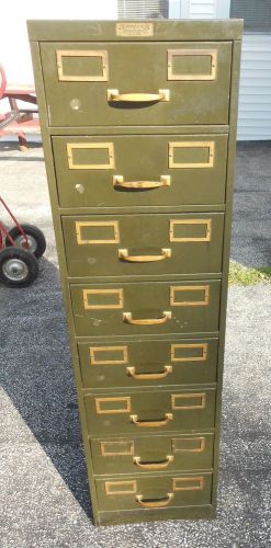 VINTAGE INDUSTRIAL STEEL FILE CARD CABINET 8 DRAWER MACHINE AGE STEAMPUNK RETRO