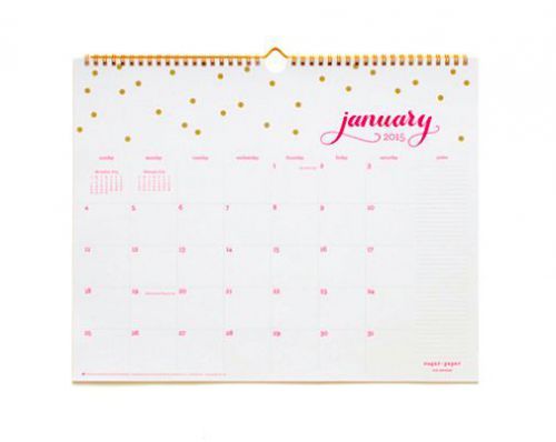 NEW Sugar Paper 2015 Hot Pink Gold Polka Dot Confetti Small Wall Calendar Target