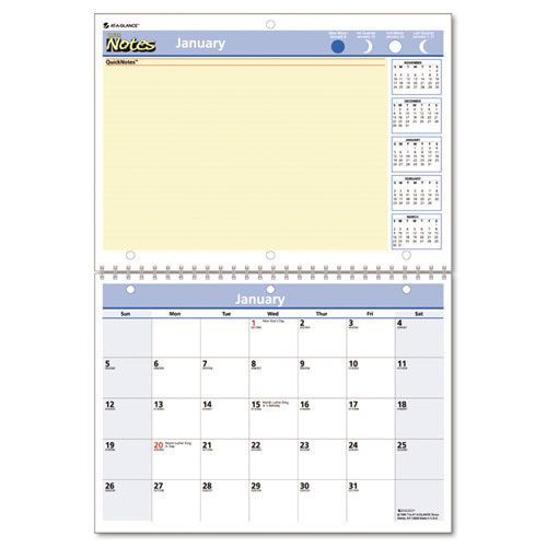 At-A-Glance Wirebound Desk/Wall Monthly Calendar, 11 x 8, 4 color printing