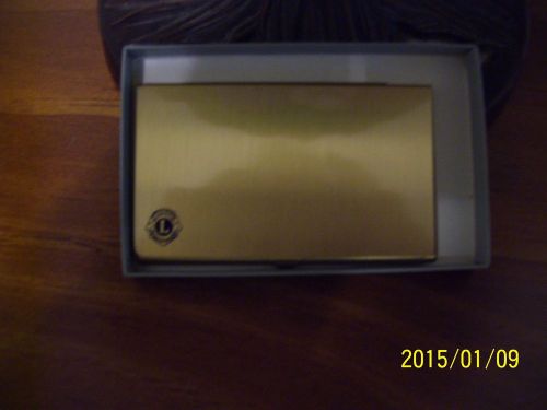 New in box Lions Club International Business Card Holder Gold Tone Metal