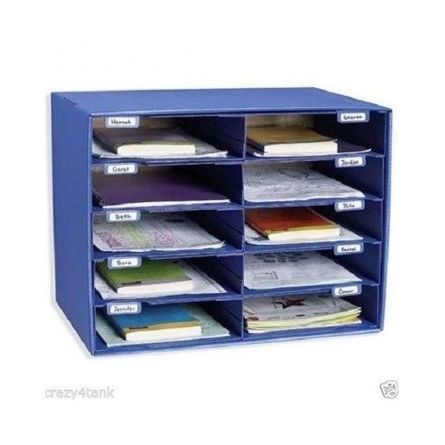 Mail Organizer Holder Sorter Box Blue 10 Slots Office Classroom Mailboxes