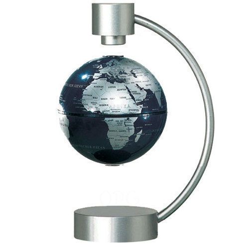 StellaNova Magnetic Levitation Floating Rotating World Globe 4 &#034; Silver Blue