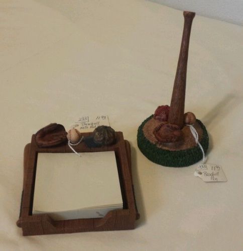 Russ berrie baseball themed pen with holder plus notepad holder desk set new for sale