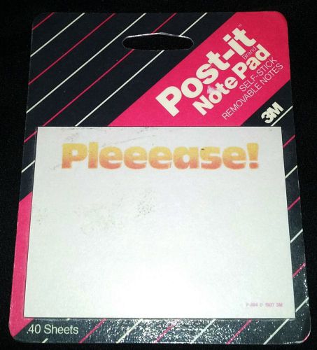 NEW! VINTAGE 1987 POST-IT &#034;PLEEEASE!&#034; NOTEPAD STICKY NOTES 40 SHEETS MADE IN USA