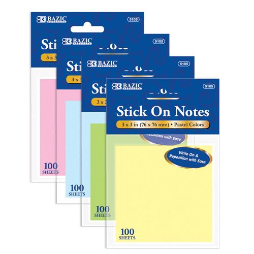 BAZIC 100 Ct. 3&#034; X 3&#034; Stick On Note, Case of 24