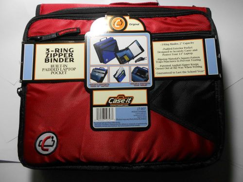 2&#034; Case-It 3-RING ZIPPER BINDER w/PADDED LAPTOP/IPAD POCKET- LT007 Red- New!