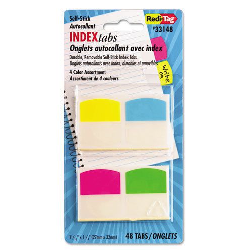 Write-On Self-Stick Index Tabs, 1 1/16 Inch, 4 Colors, 48/Pack
