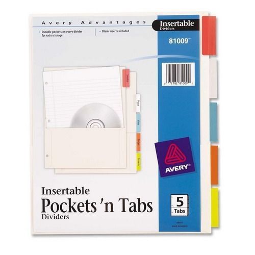 Avery 81009 Insertable 5-tab Dividers (5 sets of 5 dividers)