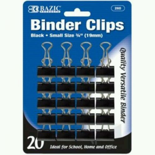 Bazic 20 Black Color Binder Clips, Small Size 3/4 inches (19mm) Basic