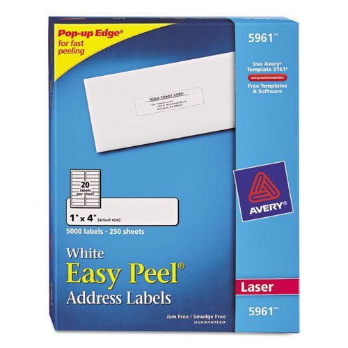 Easy peel laser address labels, 1 x 4, white, 5000/box for sale