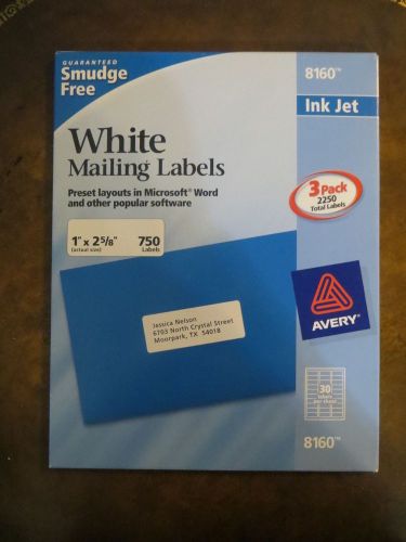 Avery 8160 Inkjet Address Labels - 1 x 2-5/8&#034; - White - 750 ct New Smudge Free