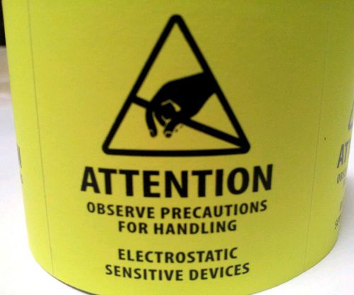 24 labels 2x2&#034; esd attention electrostatic sensitive fluorescent yellow stickers for sale