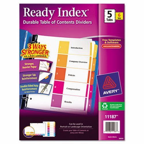 Avery Ready Index Contents Divider, 1-5, Multicolor, Letter, 6 Sets (AVE11187)