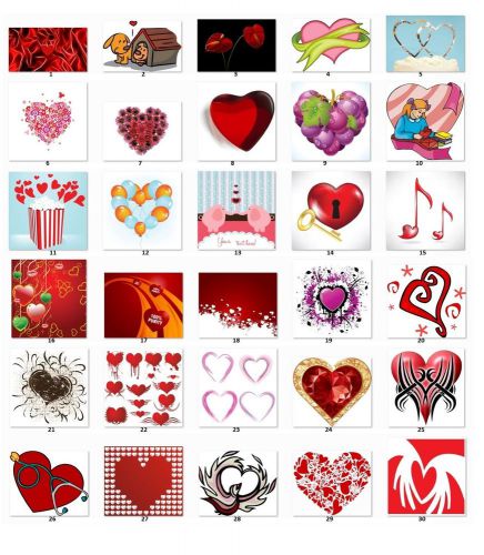 30 Square Stickers Envelope Seals Favor Tags Hearts Buy 3 get 1 free (h5)