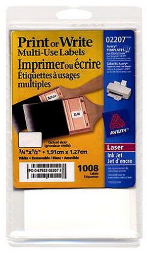 AVERY Multi-Use Labels - 3/4&#034; x 1/2&#034;, Laser &amp; Ink Jet Compatible, White 1008pcs
