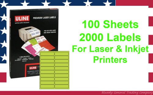 2000 Uline S-11246G 4&#034; x 1&#034; Fluorescent Green Premium Laser Printer Label