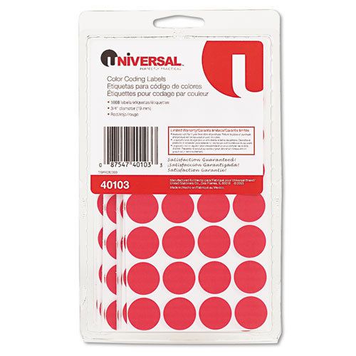 Permanent Self-Adhesive Color-Coding Labels, 3/4&#034; dia, Red, 1008/Pack