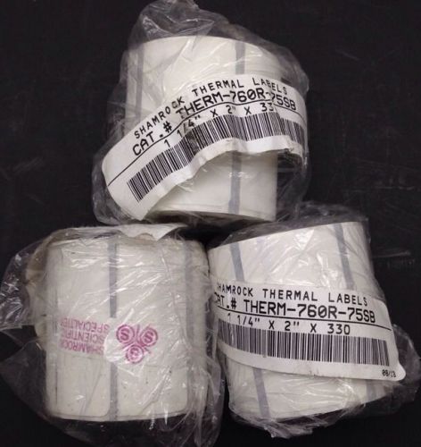 3 Rolls Of Shamrock Thermal Labels 1.25&#034;x2&#034; 330 Per New therm-760r-75sb