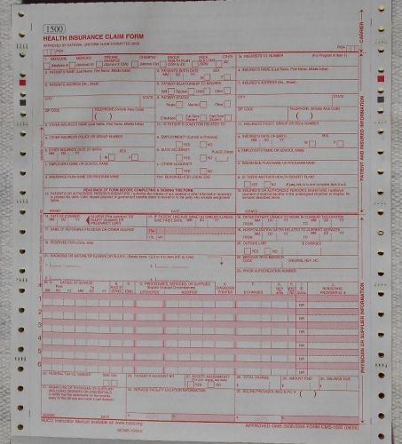 237 CMS 1500 / HCFA 1500 Version 12/90 ~ 2 Part Pin Fed Claim Forms