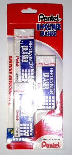 Pentel Hi-polymer Block Eraser, Large, White, 3 Pack  (ZEH10BP3-K6)