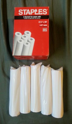 Staples Thermal Fax Paper Rolls 5 ROLLS 8 1/2&#034; X 98&#039; 1/2&#034; Core Opened Box Of 5