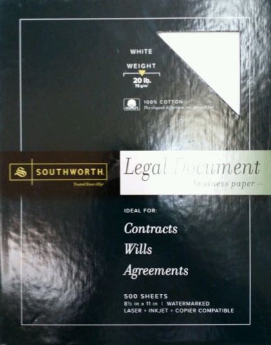 Southworth Legal Document Business Paper 8.5 x 11 &#034; 100% Cotton White 500 Sheets
