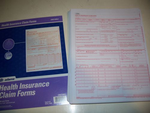 Adams cms 1500 hcfa health insurance claim forms  250 forms for sale