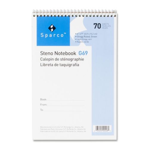 Sparco Steno Notebook - 70 Sheet - 15 Lb - Gregg Ruled - 6&#034; X 9&#034; - 1 Each (g69)