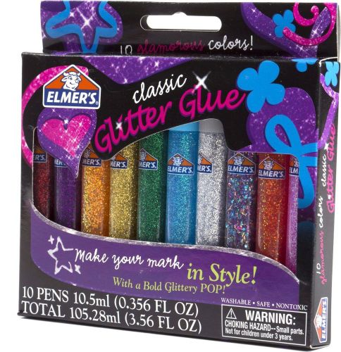 NEW (10 Pack) 3D Washable Glitter Pens Classic Rainbow &amp; Fun Colors School Study