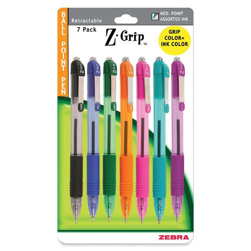 ZEBRA Z-Grip Ballpoint Retractable Pens Med Pt 7pk Assorted Ink