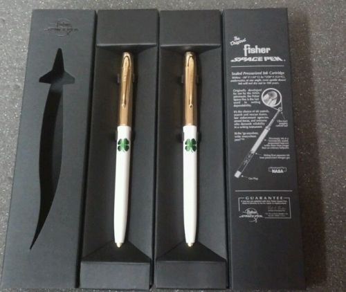 2 NEW FISHER SPACE PENS 775G &#034;4 LEAF CLOVER&#034; GOLD TOP CAP-O-MATIC / NEW IN BOX