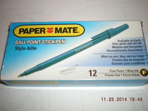 New! Paper Mate Ball Point Stick Pens Fine Point/Blue Ink (11)