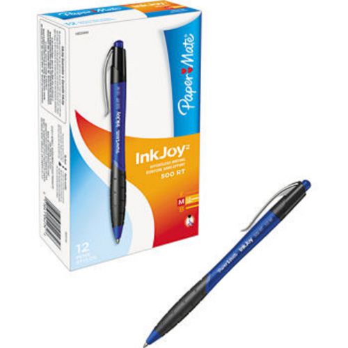 Paper mate inkjoy 500rt retractable ballpoint pen, medium point, blue, 12ct pap for sale