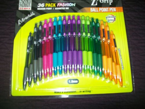 NIP Zebra 36 pack fashion Z-Grip multi color ball point pens 1.0 mm med point