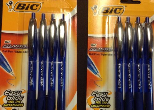 BIC, Atlantis Ballpoint Pen, 8 Total Easy Glide Med Pt 1.0mm Metal Clip Blue Ink