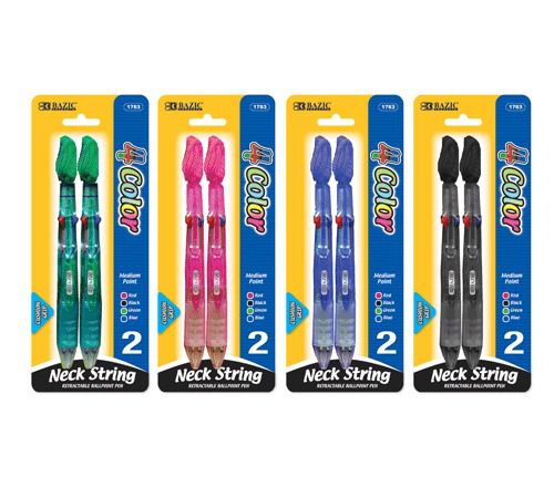 BAZIC 4-Color Neck Pen w/ Cushion Grip (2/Pack), Case of 12