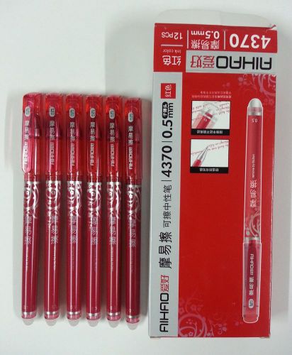 12pcs aihao 4370 0.5mm erasable gel pen (black blue ink) for sale