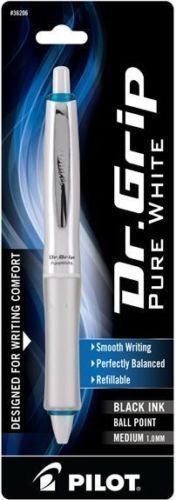 NEW Pilot Dr. Grip Pure White Ball Point Pen Black Ink Medium 1.0mm Blue Accents