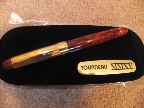 18k gold p tourneau cognac marble resin rollerball pen w original case msrp $299 for sale